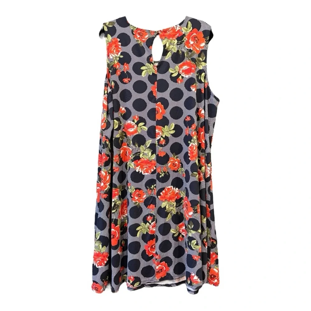 Jamie & Layla Plus navy & red floral polka dot sleeveless swing dress 2X X - Picture 2 of 3